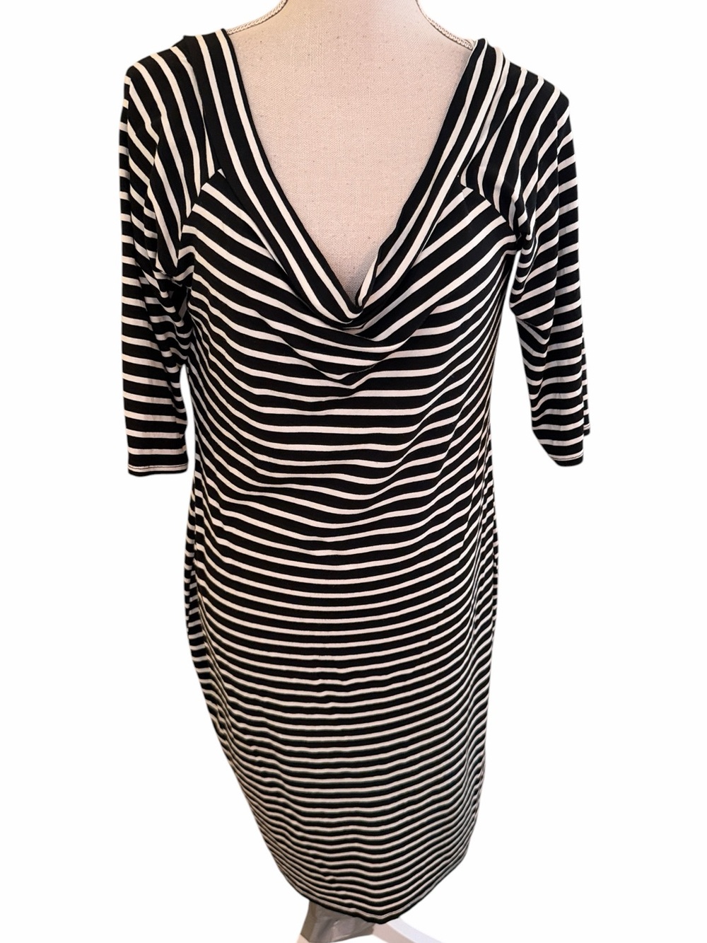 Dorothy Perkins Black and White Striped Cowl Neck Jersey Knit Dress 14